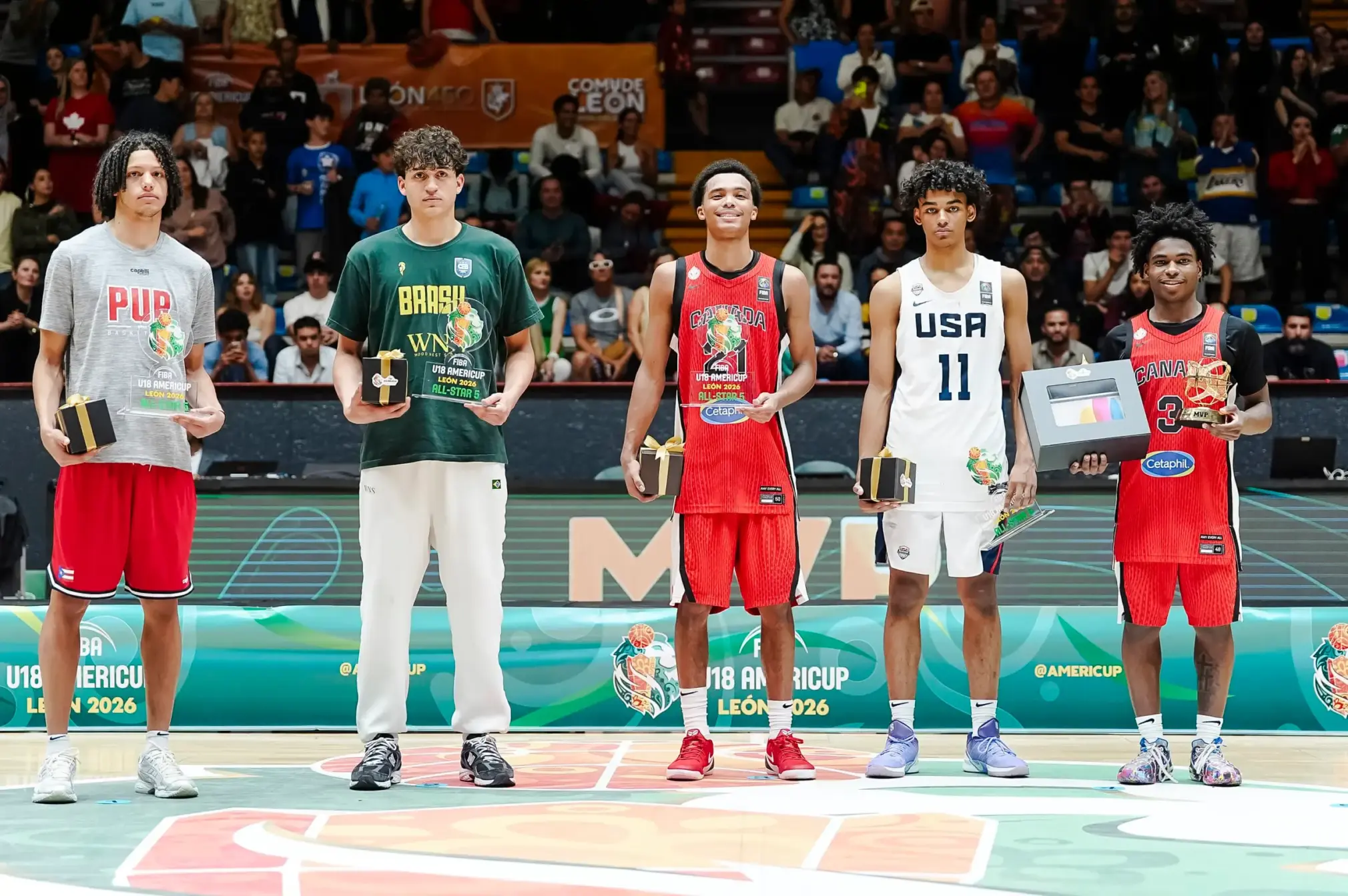 Javion Tyndale and Lyris Robinson after earning FIBA U18 AmeriCup All-Star Five honours.
