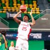 Canadian forward Paul Osaruyi scores two of his game-high 21 points against Brazil at the 2023 FIBA U16 Americas Championships.