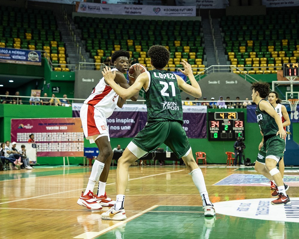 Canadian paul osaruyi looks to attack the basket against mexico 2023 fiba u16 americas