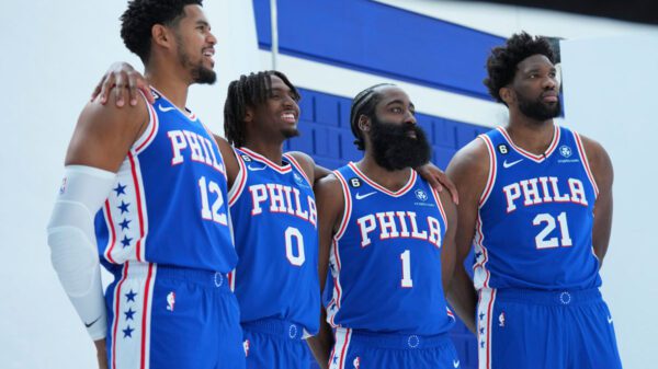 2022-2023 NBA Season Preview - Eastern Conference - Philadelphia 76ers Tobias Harris, Tyrese Maxey, James Harden and Joel Embiid