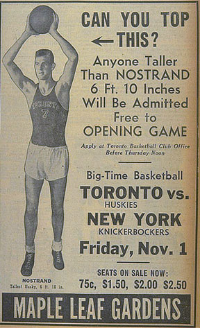 Advertisement for toronto huskies vs new york knickerbockers nov 1 1946