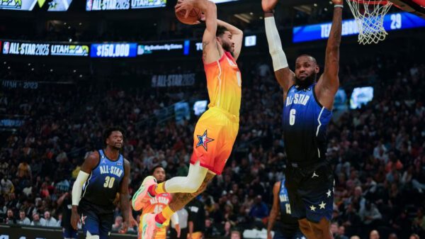 Boston Celtics Jayson Tatum throws down a two-hand dunk 2023 NBA All-Star Game