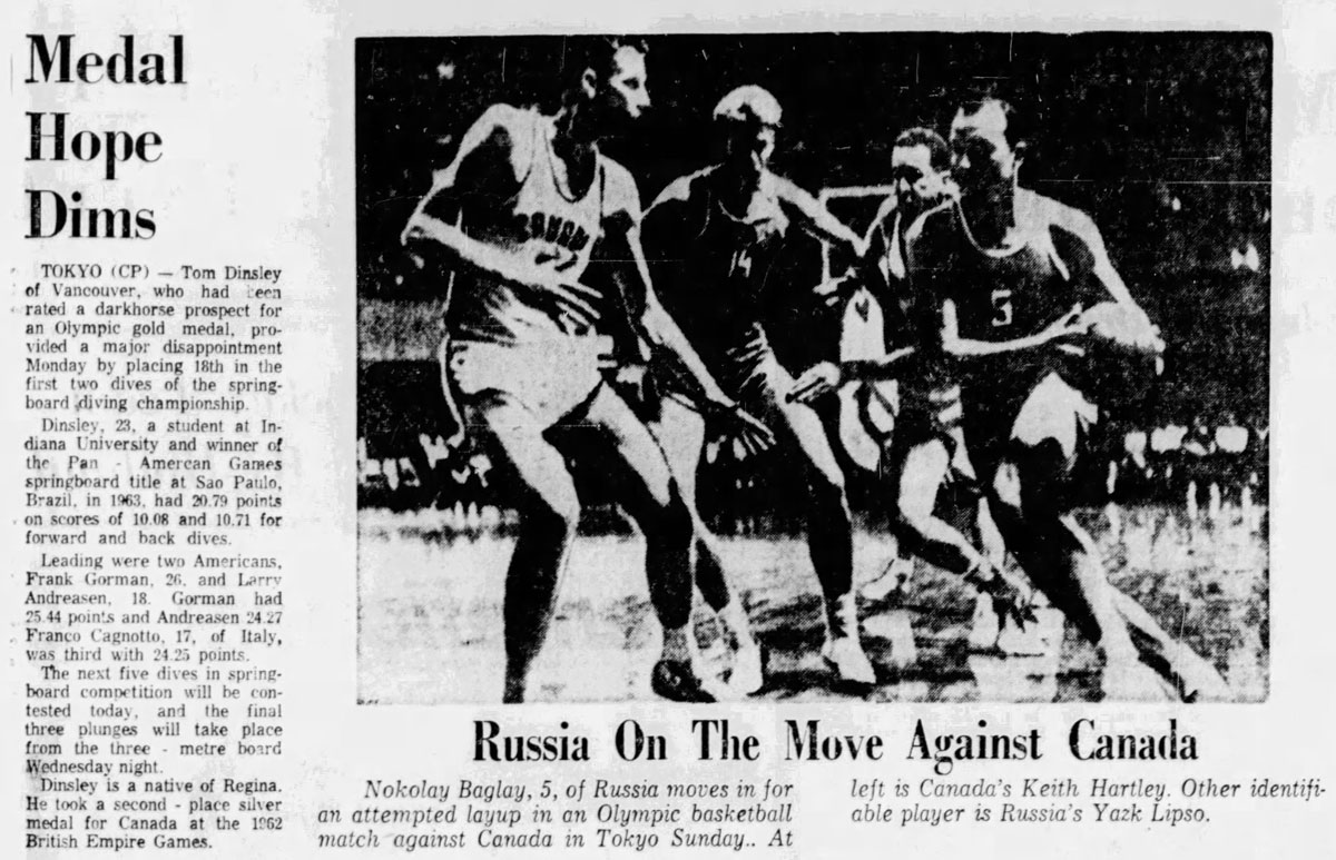 Canada basketball 1964 olympics keith hartley drives past russia
