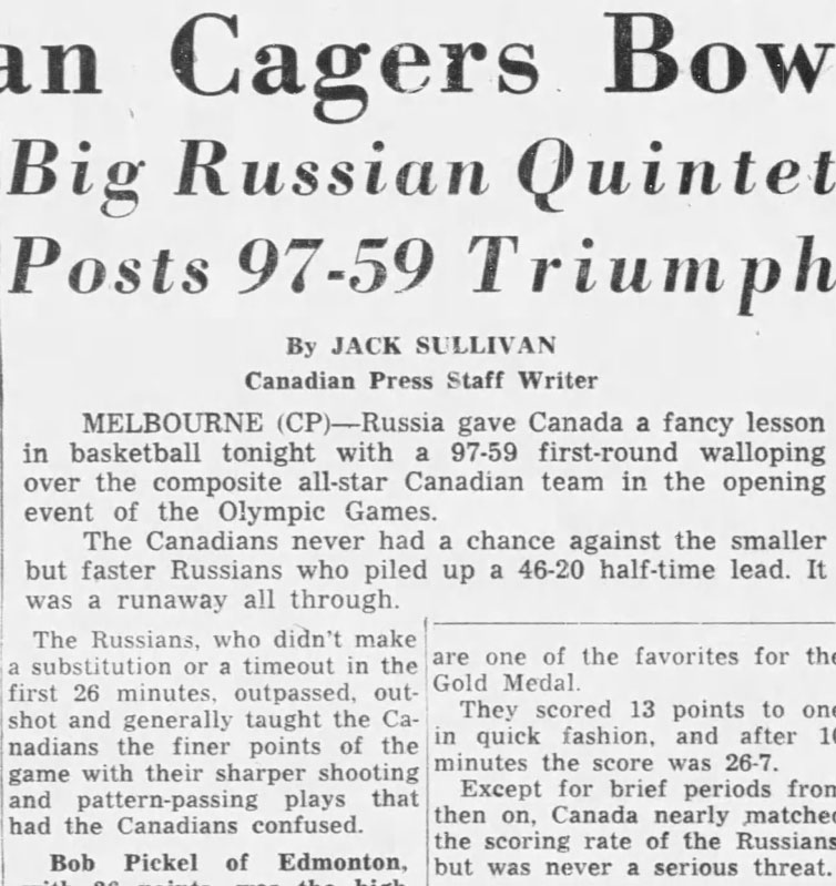 Canada beaten by russia at 1956 men olympics basketball in melbourne australia