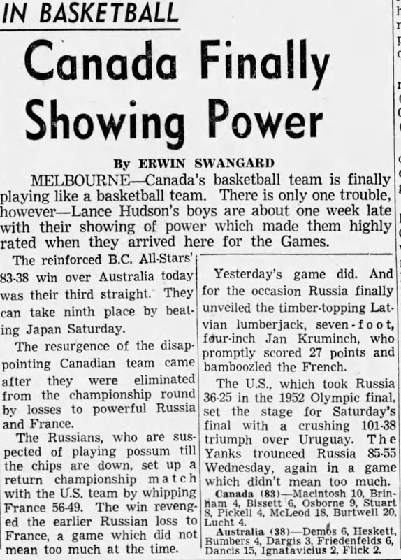 Canada Finally Showing Power At The 1956 Men Olympics Basketball Tournament In Melbourne Australia