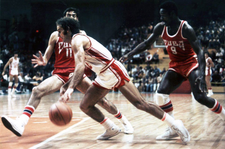 Canadian basketball player Billy Robinson dribbles past Cuba at 1970 FIBA World championships in Yugoslavia