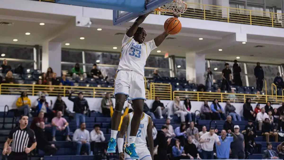 canadian forward jamal fuller throws down two hand for long island university