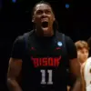 Canadian guard Ose Okojie reacts after leading Howard to its first-ever NCAA Tournament victory with a career-high performance.