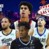 Will Riley, Ryan Nembhard, Emanuel Sharp and Olivier-Maxence Prosper featured in a graphic promoting the 2026 NBA Summer League in Las Vegas.