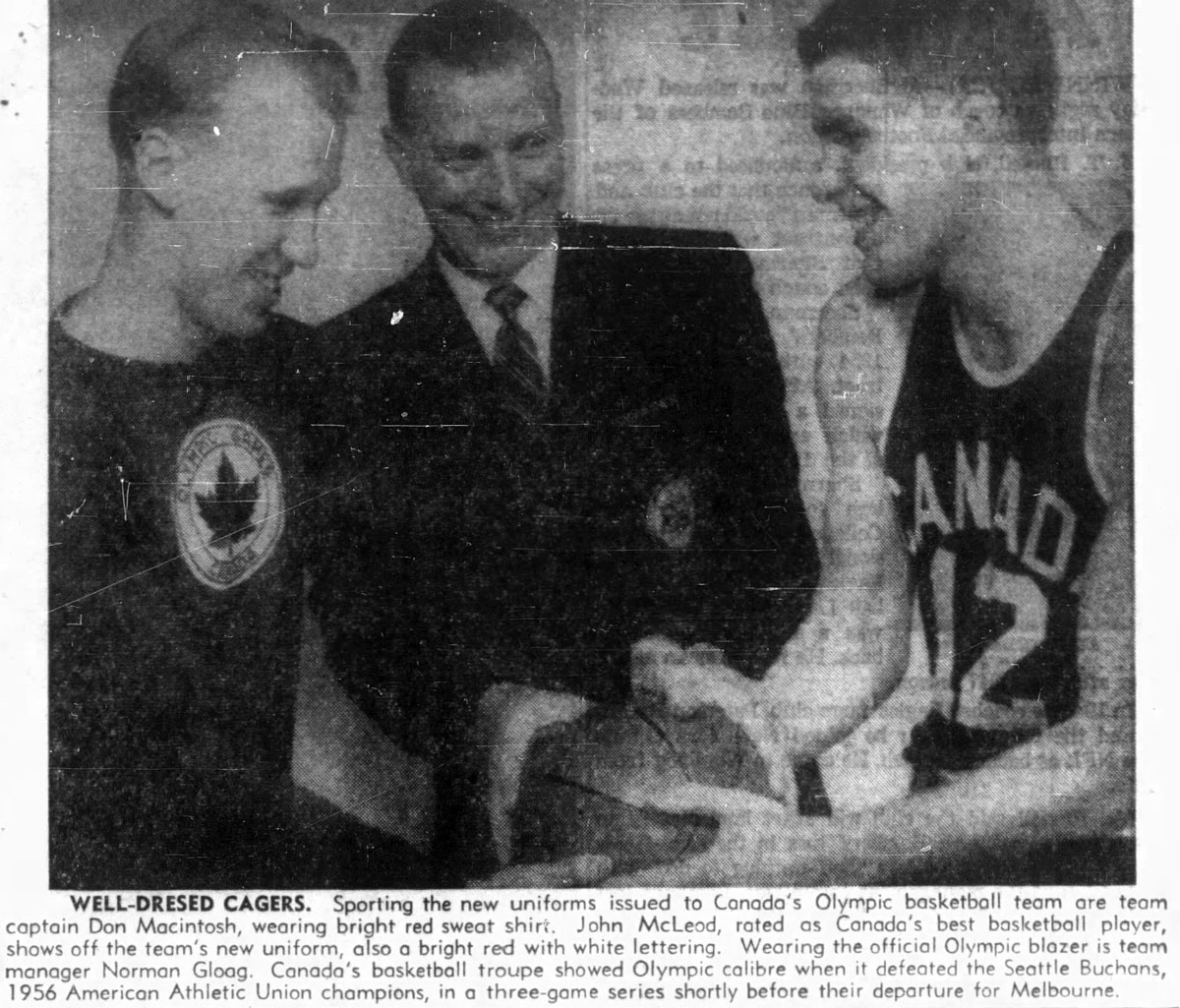 Dan Macintosh And John Mcleod Show Off Canadian Olympic Basketball Uniforms Ahead Of 1956 Men Olympics Basketball Tournament In Melbourne Australia