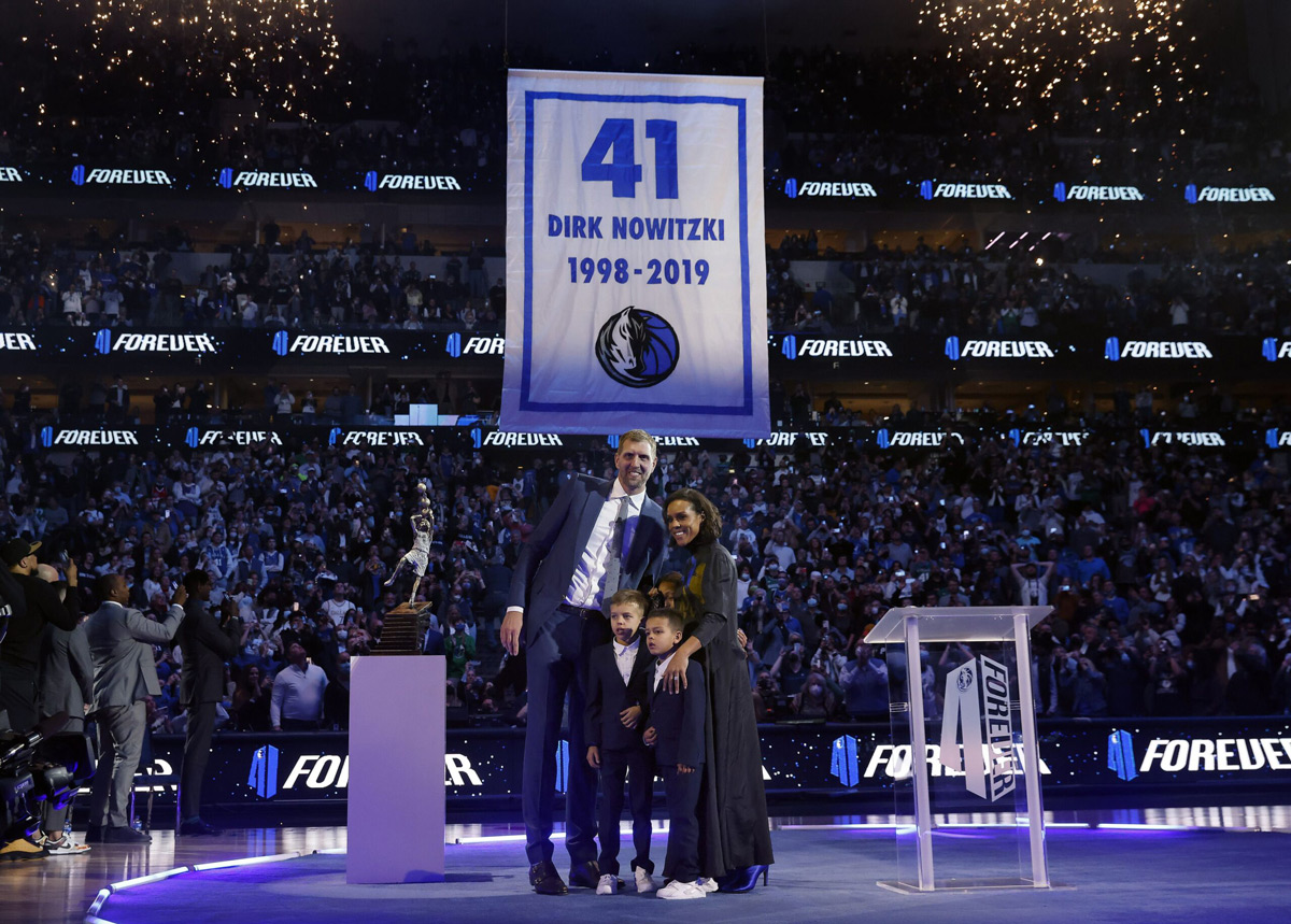 For 41 mavs goat nowitzki raised to the rafters with the banner he put there