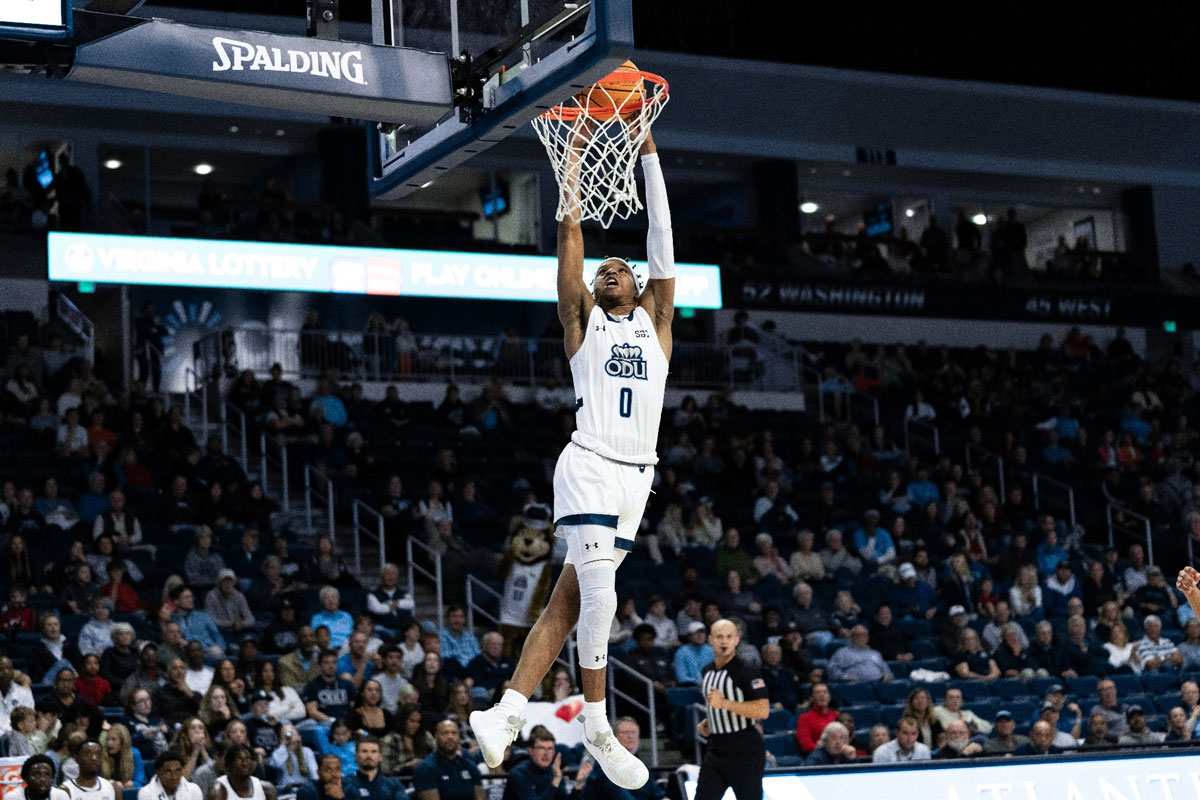 Former old dominion monarchs canadian guard vasean allette finishes off a fast break with two hand slam dunk