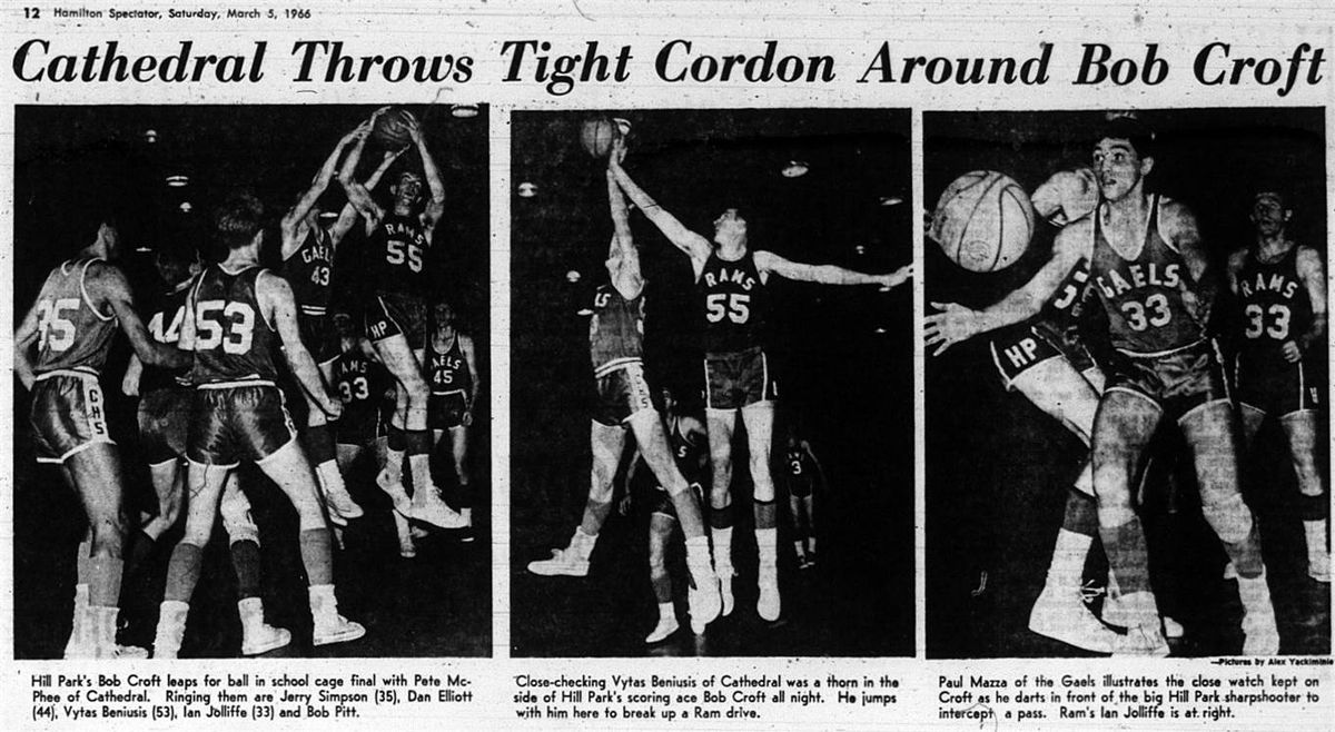 Hamilton hill park basketball star bobby croft playing against cathedral gaels 1966