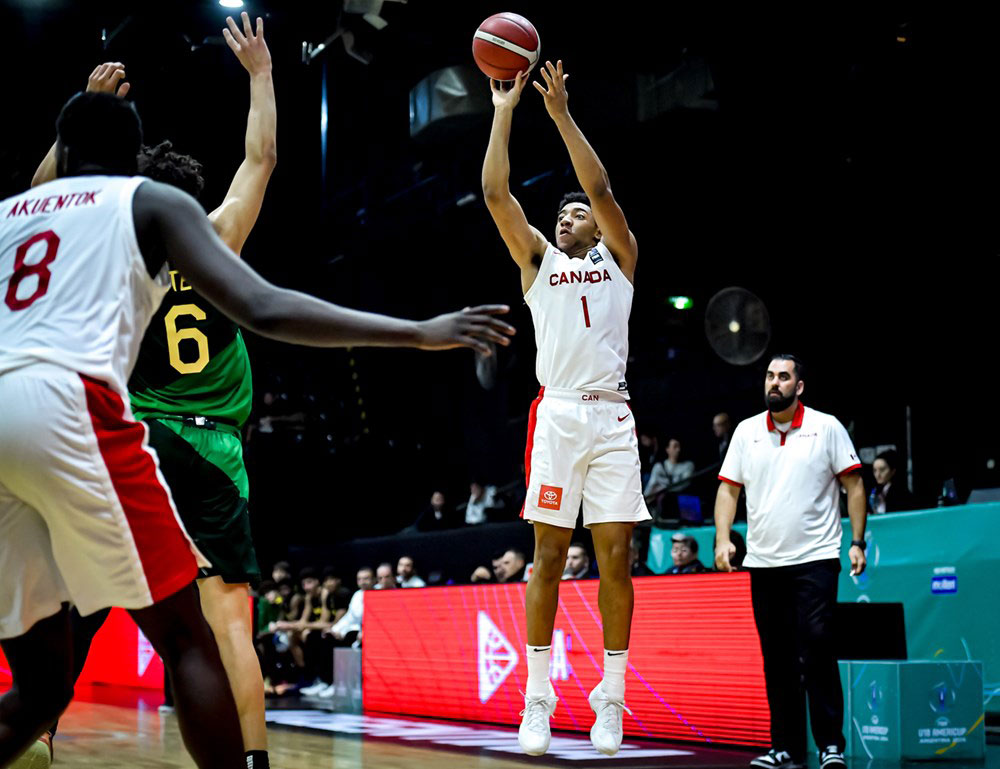Jalen rougier roane attempts a three pointer versus brazil in the quarter finals of the 2024 fiba u18 americup