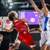 Kenyon St-Louis passes the ball during Canada’s FIBA U17 World Cup 2026 matchup against Italy.