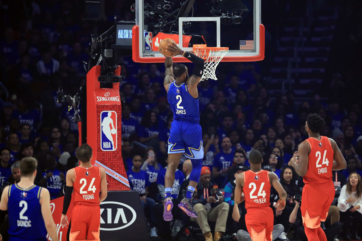 lebron james throws down two hand dunk 2020 nba all star game