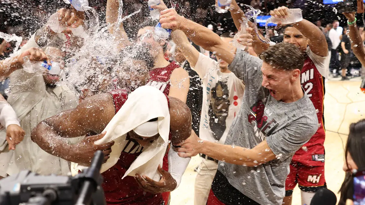 miami heat teammates pour water on bam adebayo after historic 83 point game