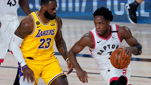 OG Anunoby drives past LeBron James As Raptors Kick Off NBA Restart With Statement Win Over Lebron James and the Lakers