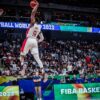 RJ Barrett skies for a big dunk during the third-quarter as Canada’s senior men’s team defeats Slovenia 100-89 to reach the FIBA World Cup semi-finals for the first time.