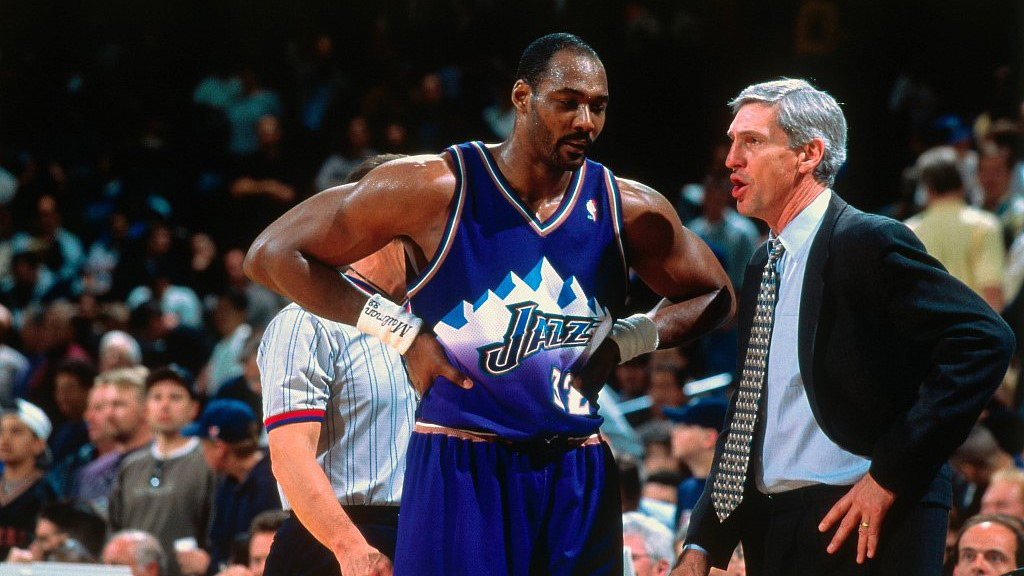 Utah Jazz Head Coach Jerry Sloan And Karl Malone