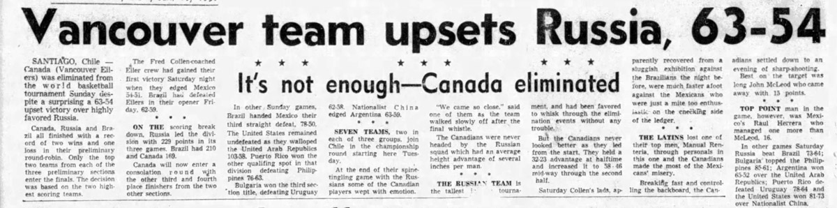 Vancouver Team Upsets Russia At The 1959 Fiba World Championships